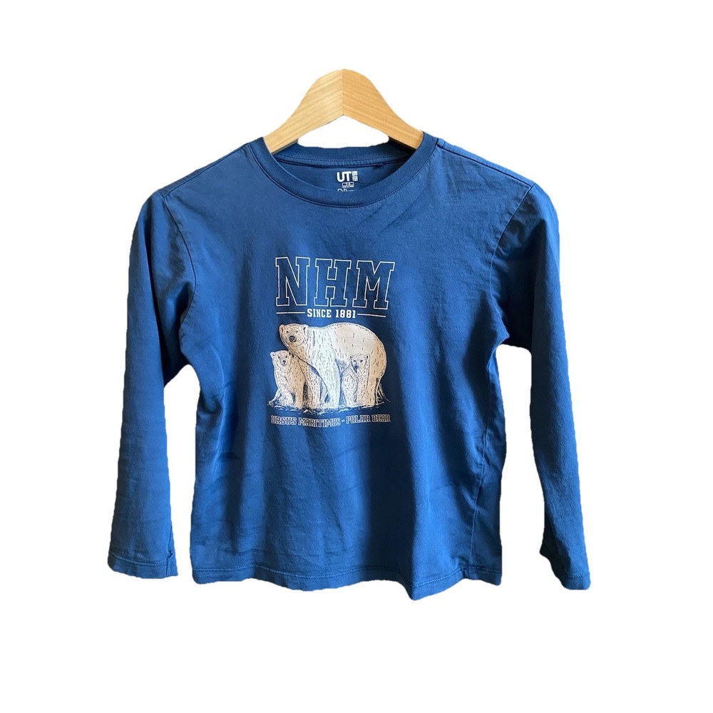Natural History Museum Uniqlo Polar Bear T-shirt Green Longsleeve Size 7-8